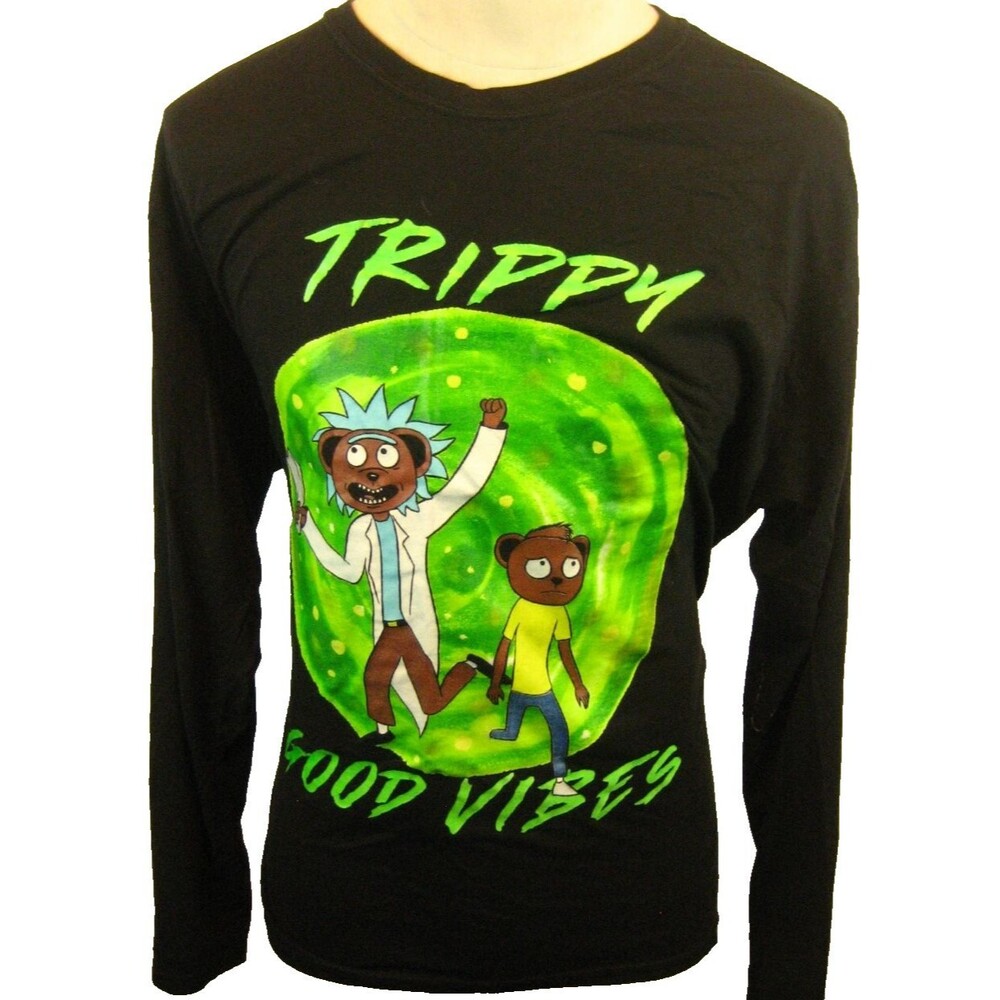 Mens Fresh Laundry Stay Trippy “Good Vibes” Cotton Blend Black LS T-Shirt sz 2XL